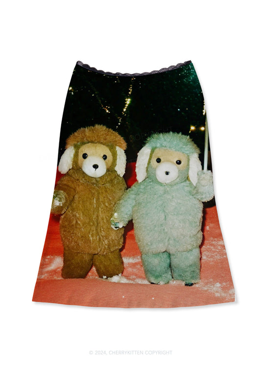 Bear Friends Y2K Print Midi Skirt Cherrykitten