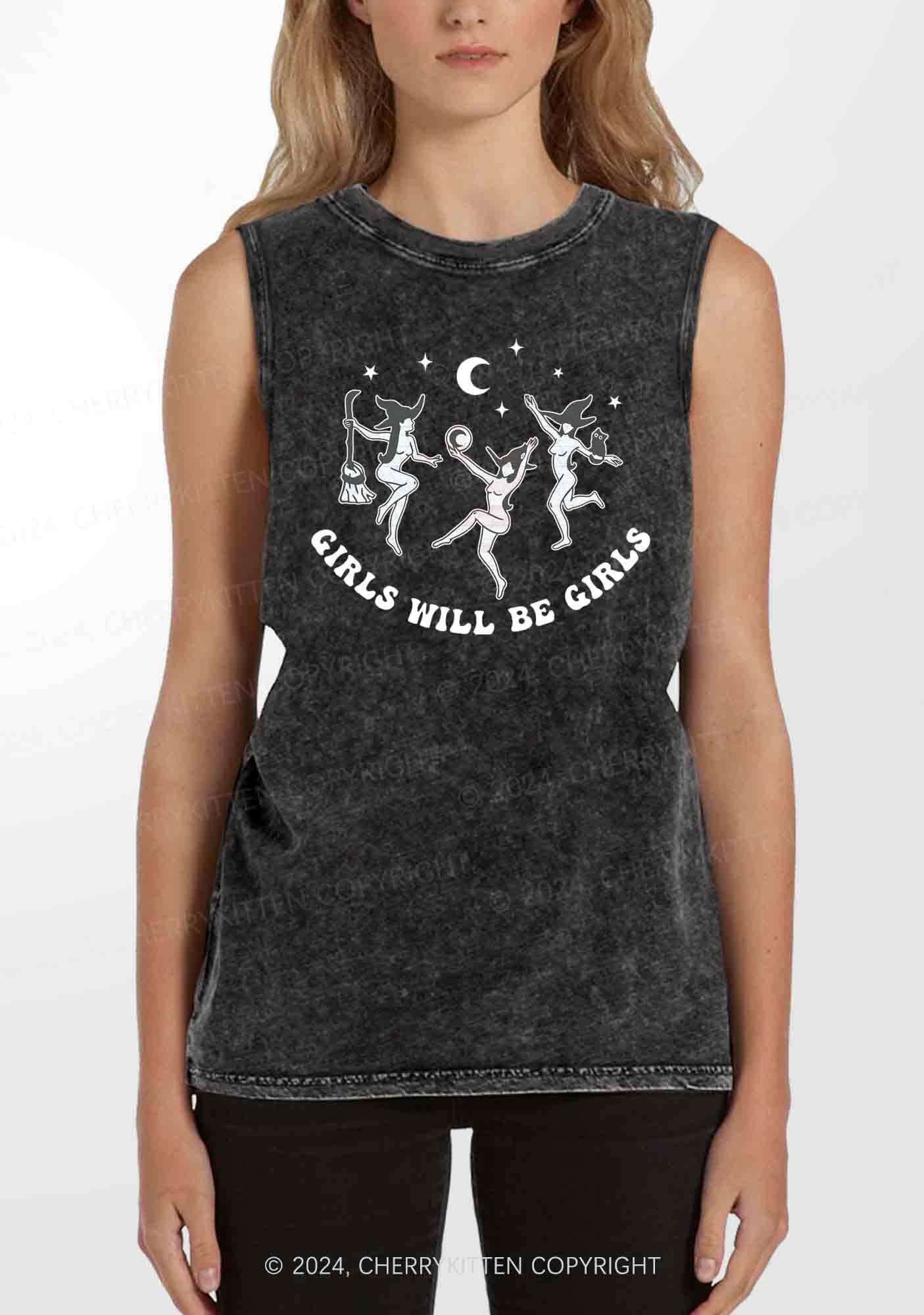 Halloween Dancing Witches Y2K Washed Tank Cherrykitten