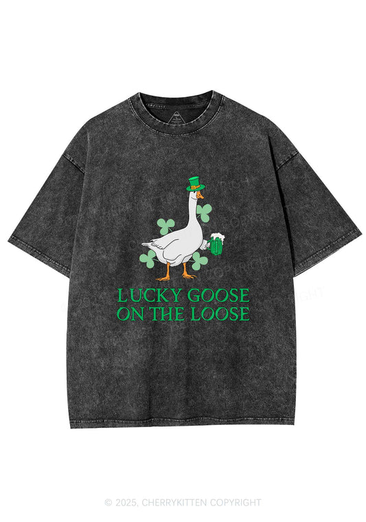 Lucky Goose On The Loose St Patricks Y2K Washed Tee Cherrykitten