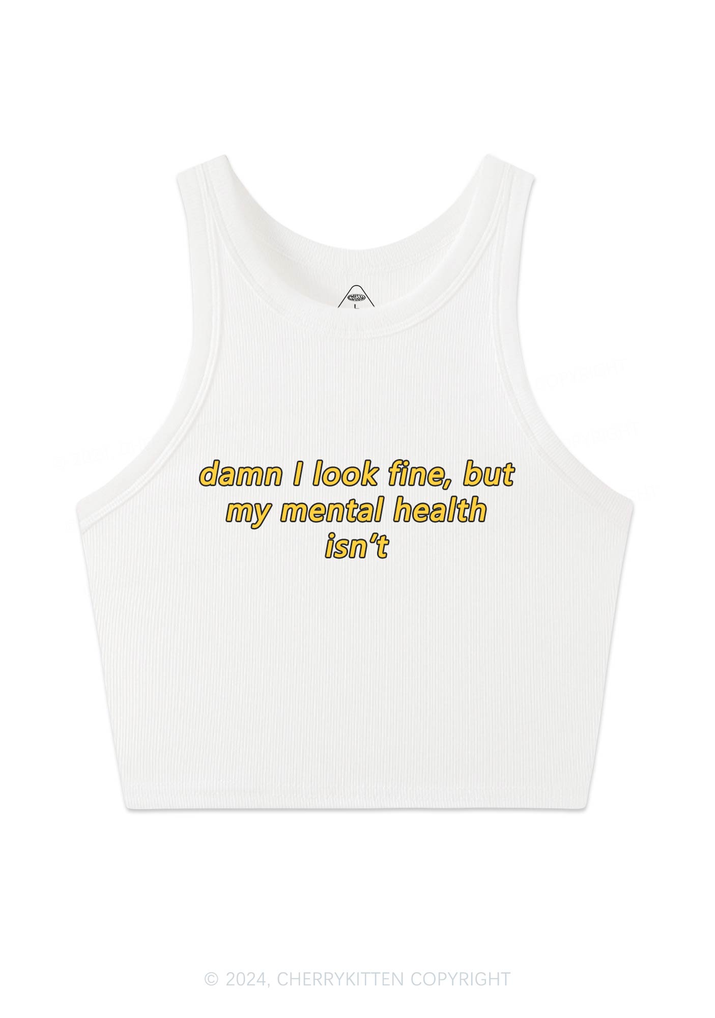 Mental Health Isn't Fine Y2K Crop Tank Top Cherrykitten