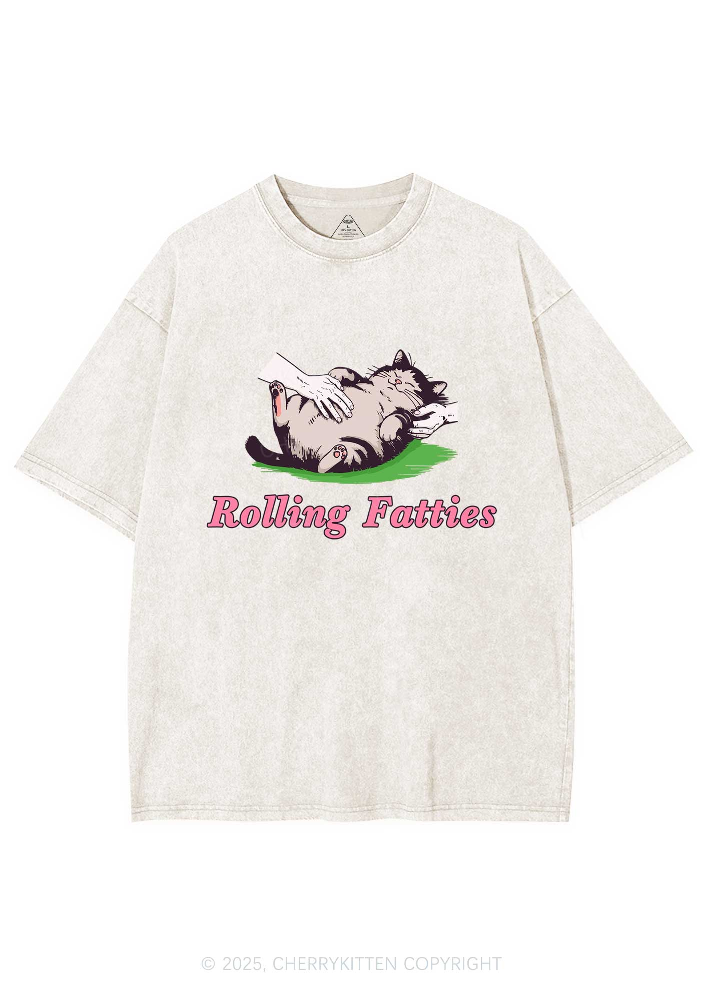 Rolling Fatties Cat Y2K Washed Tee Cherrykitten