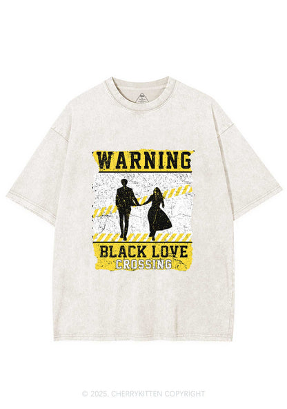 Warning Black Love Crossing Y2K Washed Tee Cherrykitten