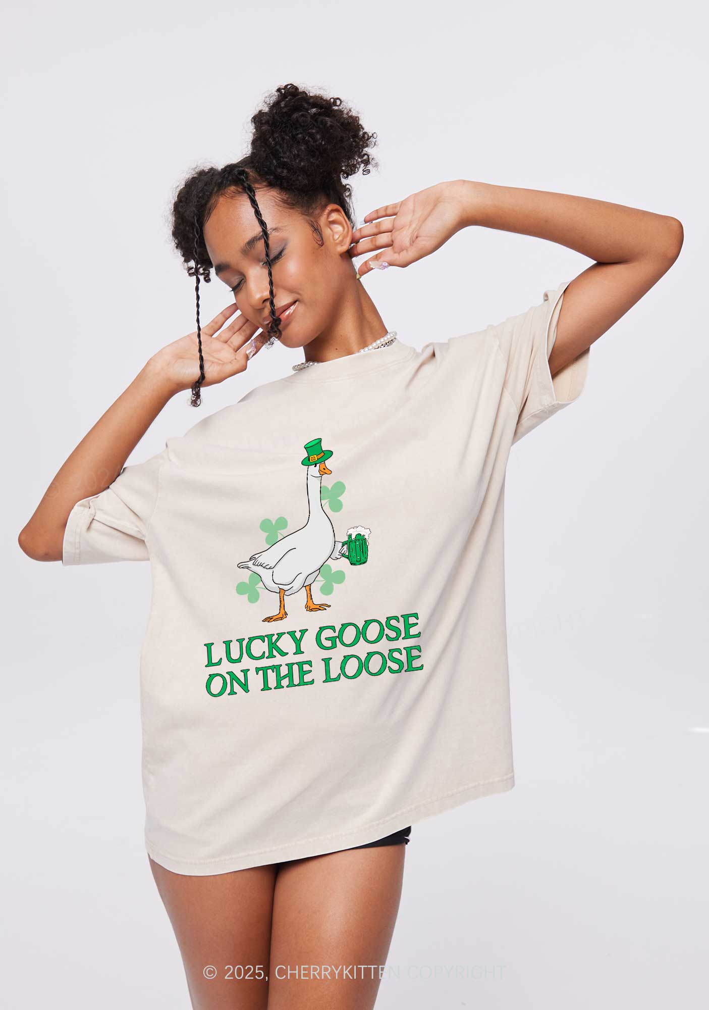 Lucky Goose On The Loose St Patricks Y2K Washed Tee Cherrykitten