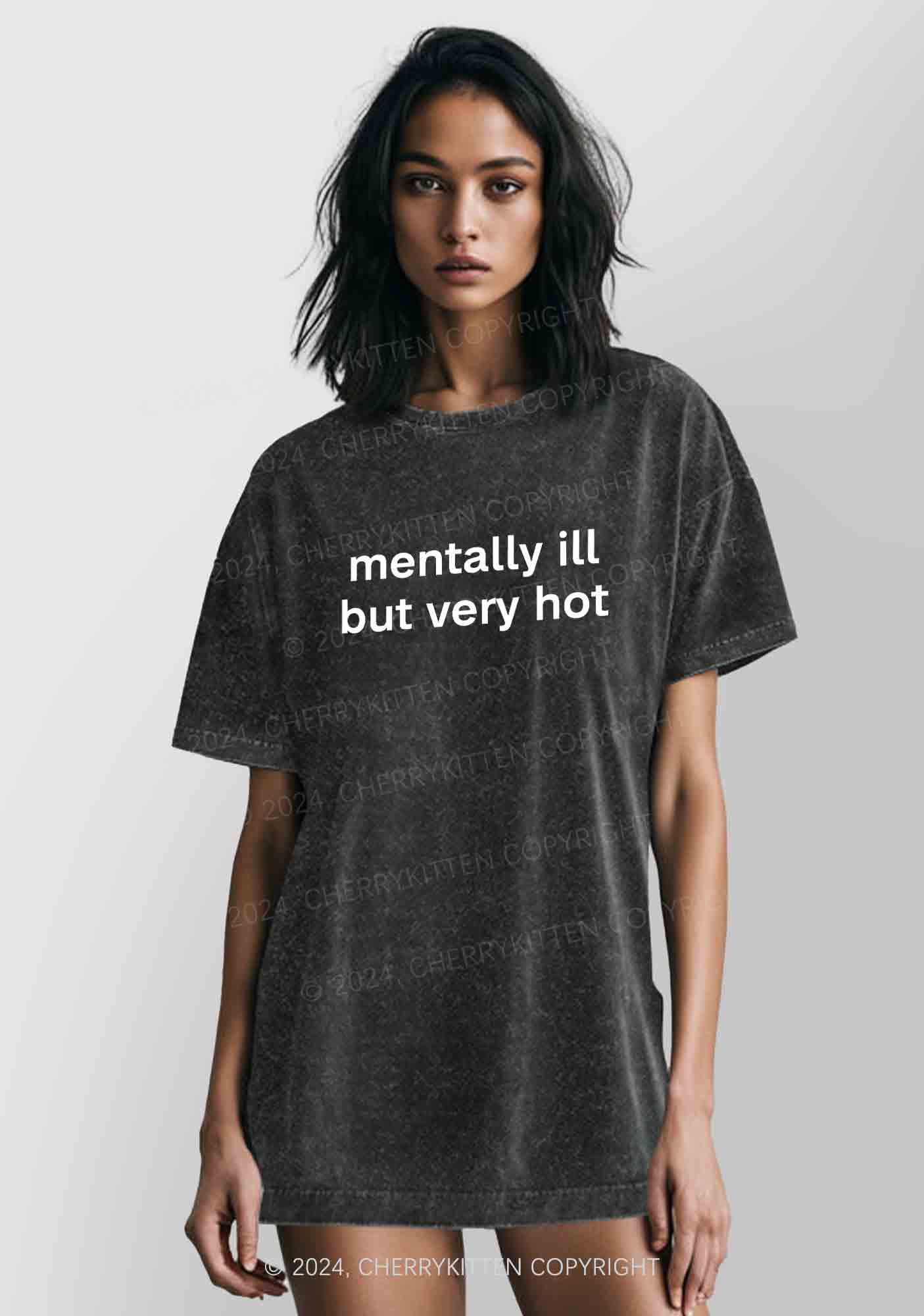 Mentally Ill But Very Hot Y2K Washed Tee Cherrykitten