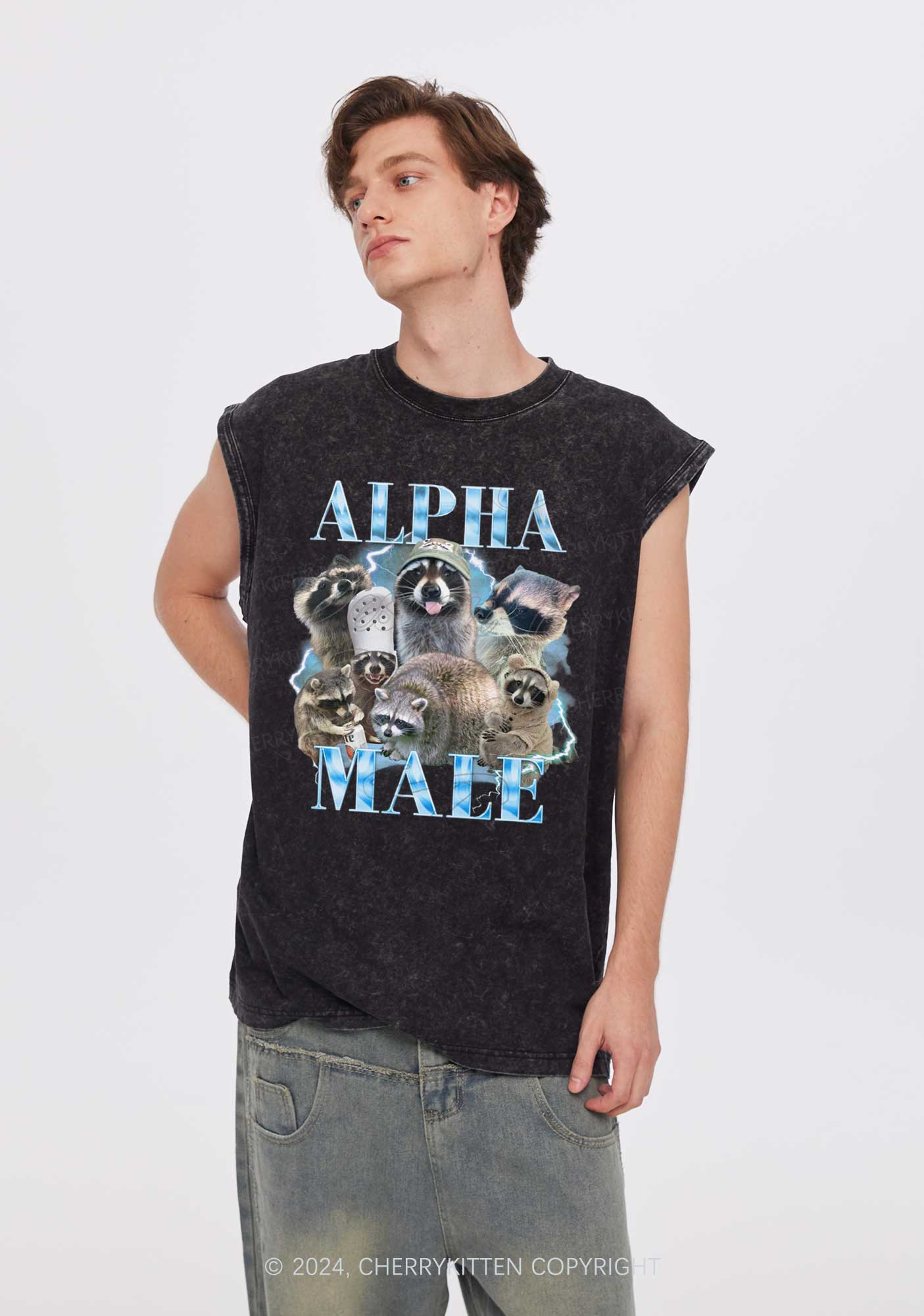 Blue Raccoons Alpha Male Y2K Washed Tank Cherrykitten