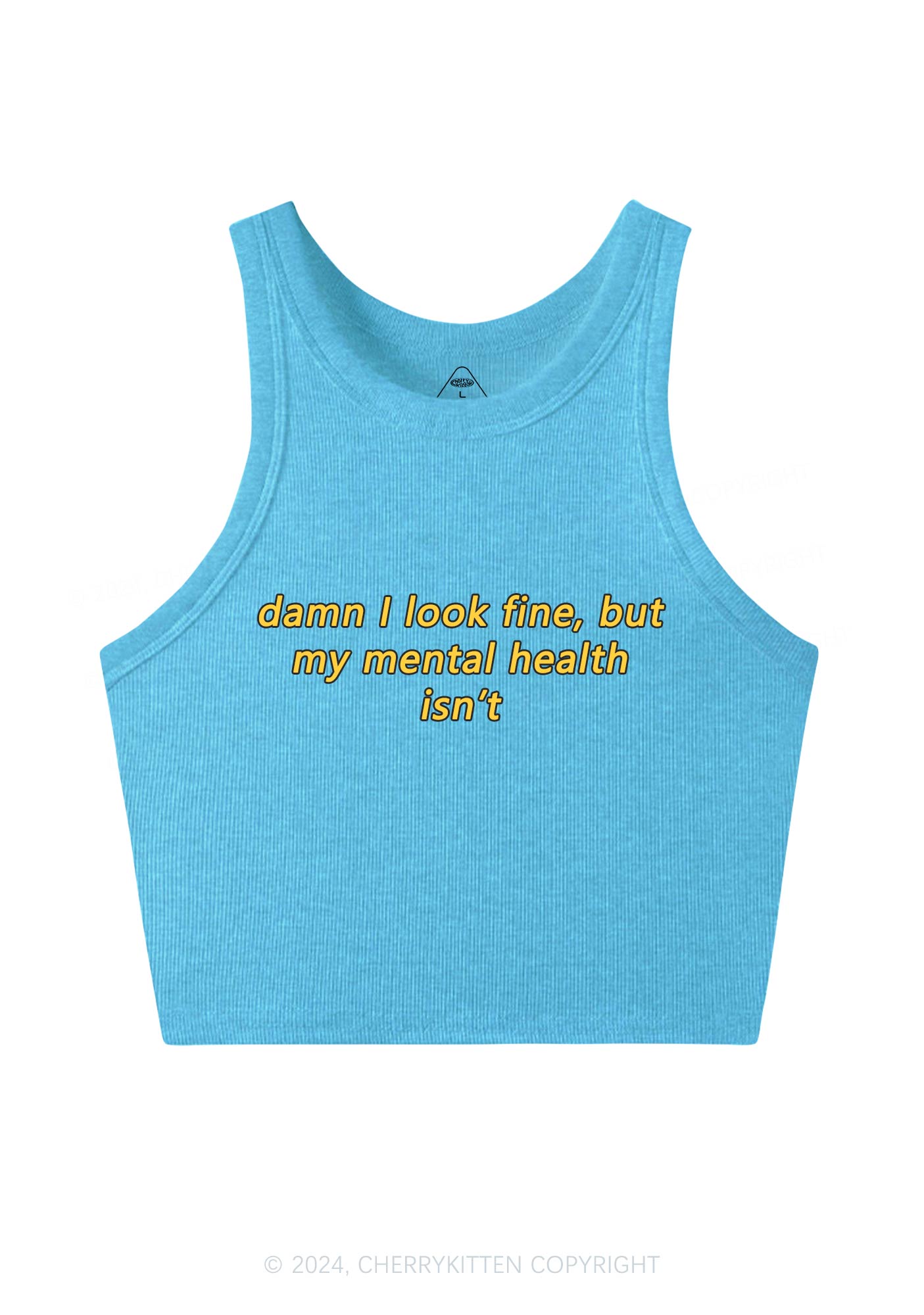 Mental Health Isn't Fine Y2K Crop Tank Top Cherrykitten