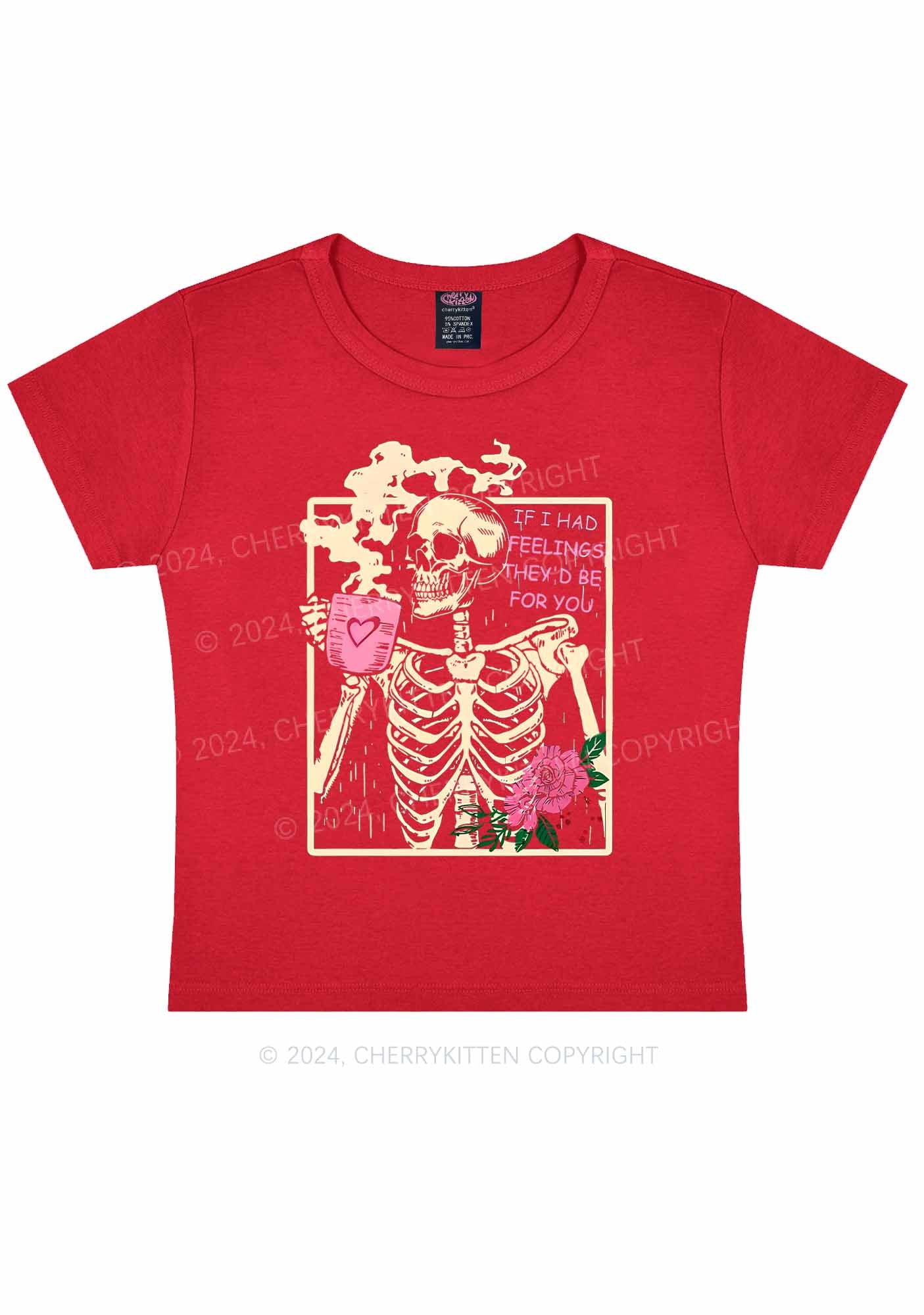 Skeleton Had Feelings Y2K Valentine's Day Baby Tee Cherrykitten