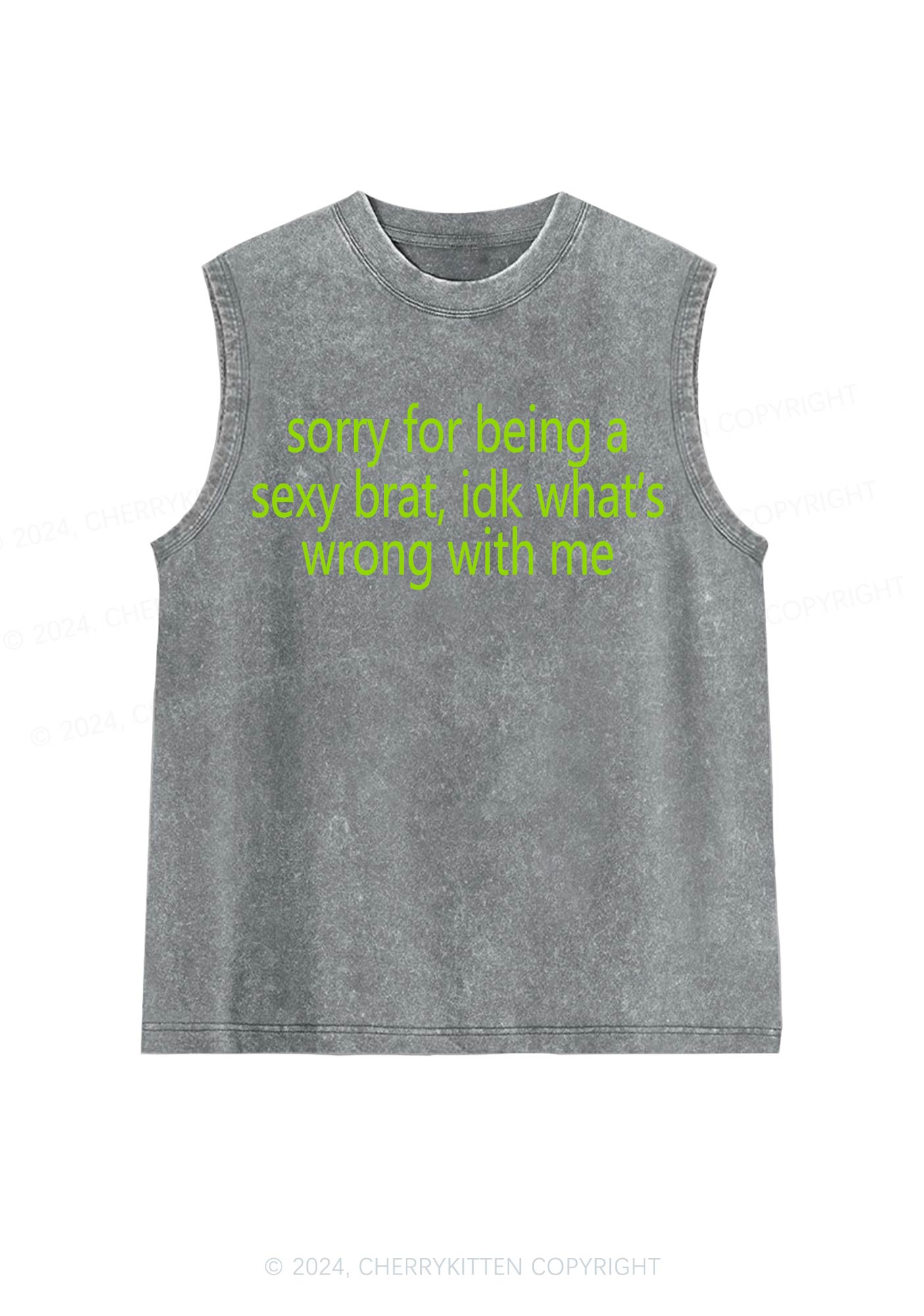 Sorry For Being Brat Y2K Washed Tank Cherrykitten