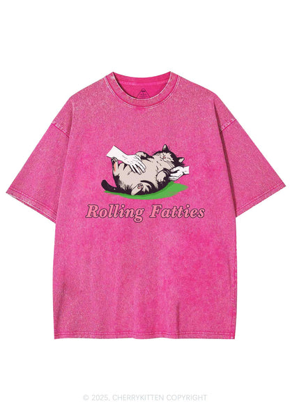 Rolling Fatties Cat Y2K Washed Tee Cherrykitten