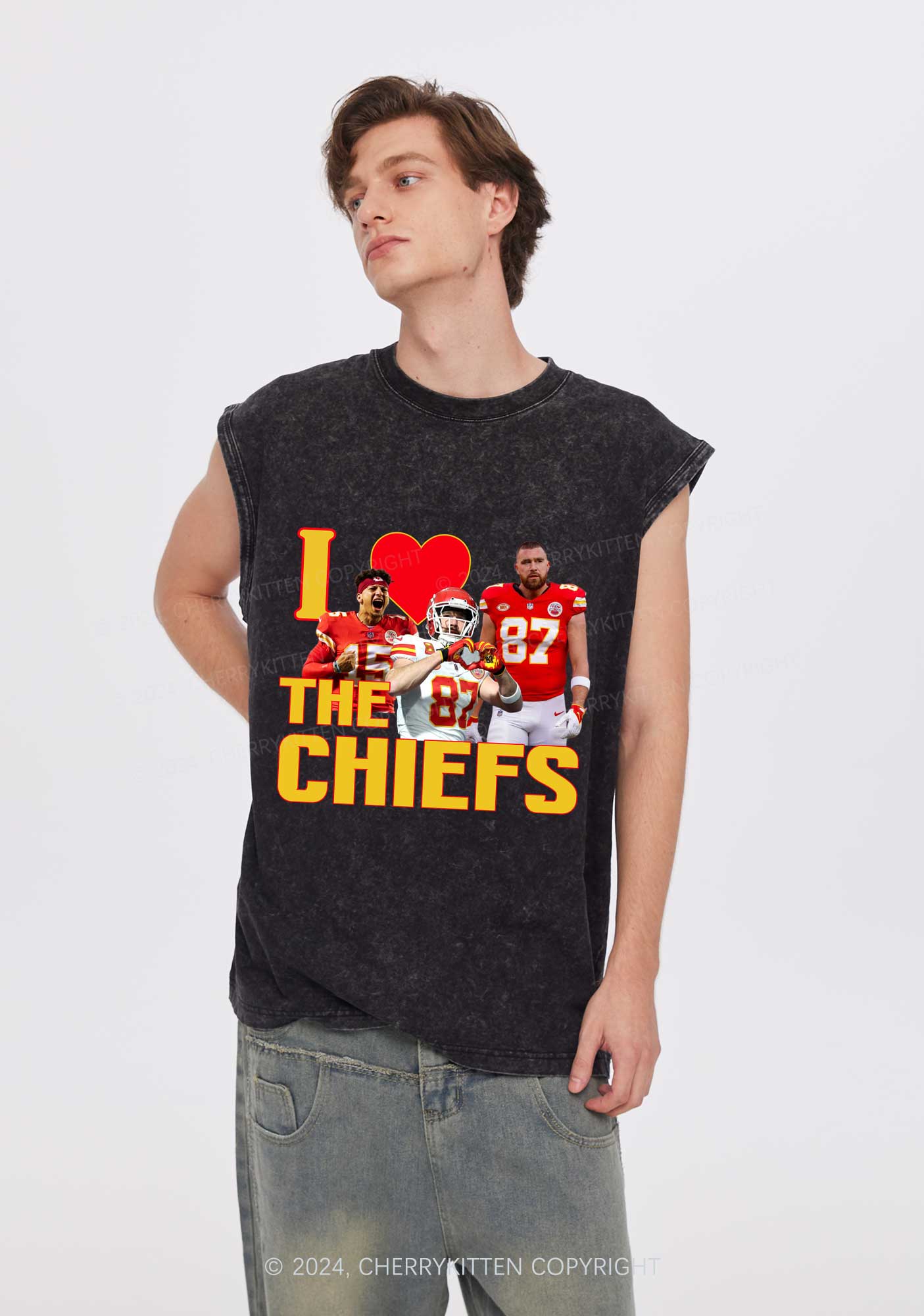 Custom I Love Chiefs Y2K Super Bowl Washed Tank Cherrykitten