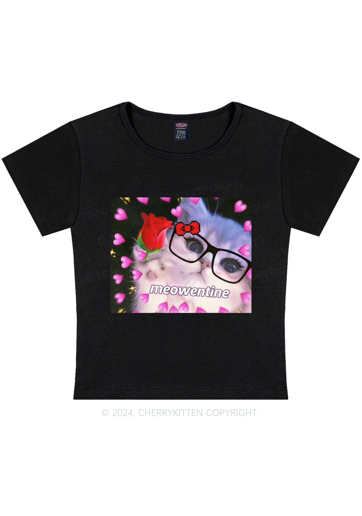 Meowentine Kitty Y2K Valentine's Day Baby Tee Cherrykitten