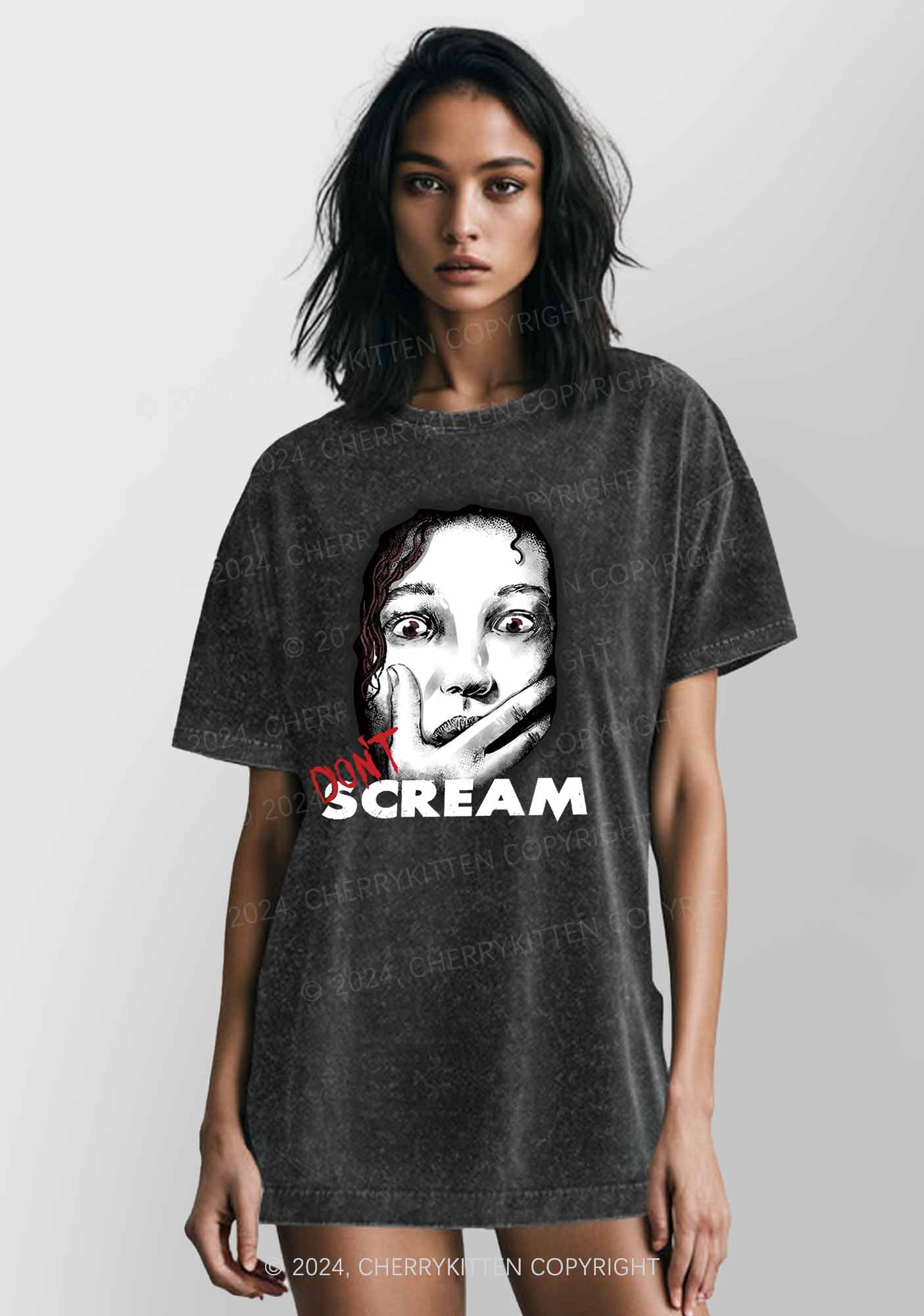 Halloween Dont Scream Girl Y2K Washed Tee Cherrykitten