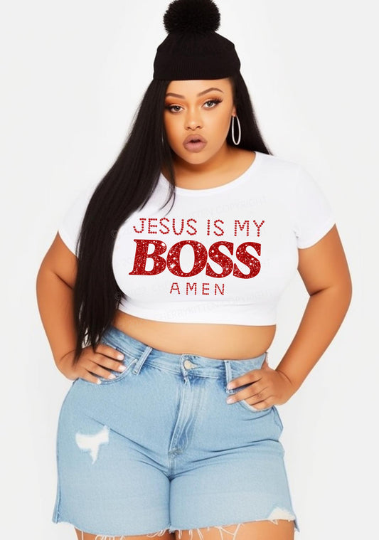 Curvy Jesus Is My Boss Y2K Baby Tee Cherrykitten