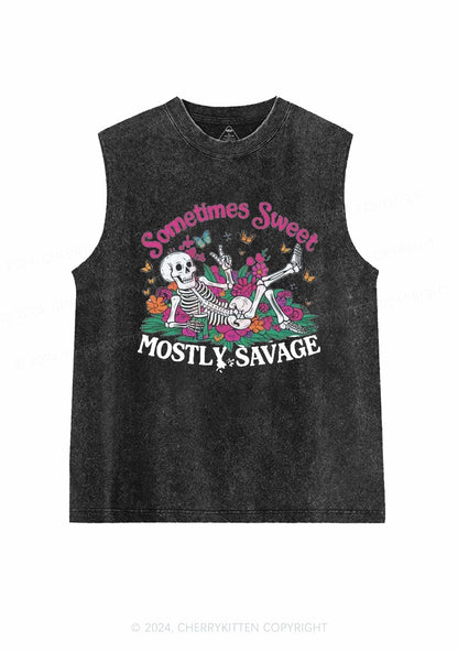 Halloween Mostly Savage Y2K Washed Tank Cherrykitten