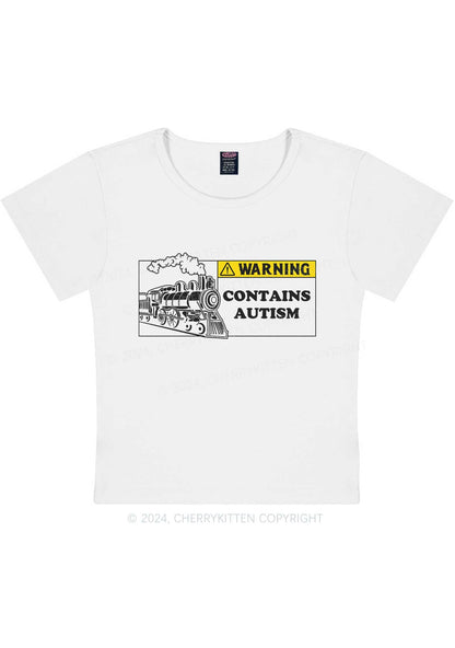 Curvy Warning Contains Autism Y2K Baby Tee Cherrykitten