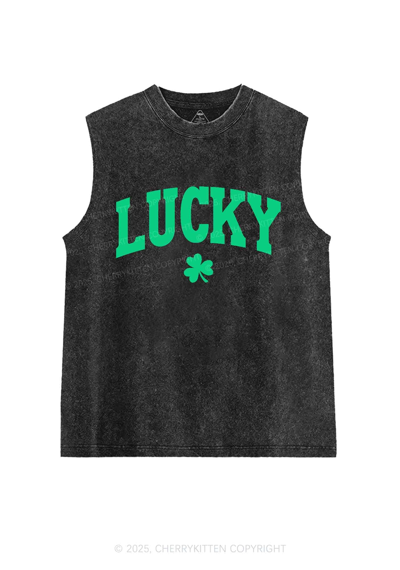 Lucky Shamrock St Patricks Y2K Washed Tank Cherrykitten