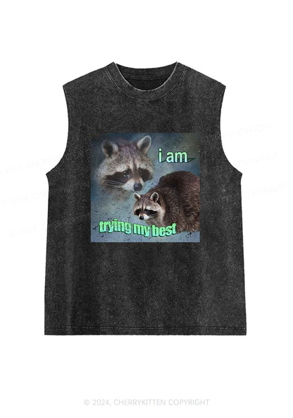 I Am Trying My Best Raccoon Y2K Washed Tank Cherrykitten