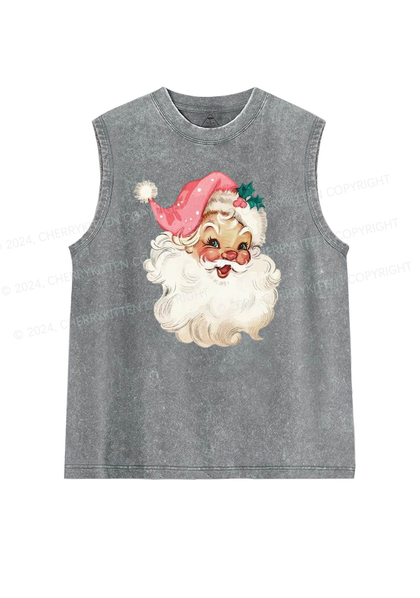 Christmas Pink Santa Y2K Washed Tank Cherrykitten