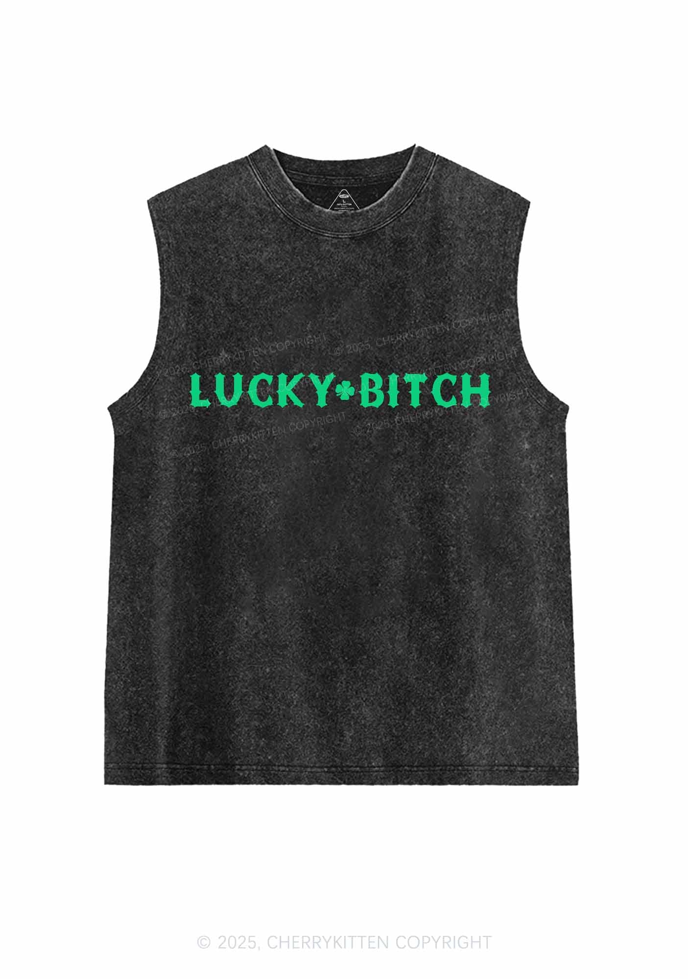 Lucky Bxxch St Patricks Y2K Washed Tank Cherrykitten