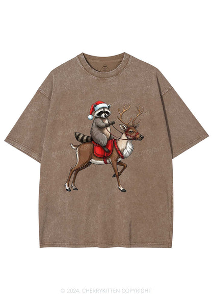 Christmas Feral Raccoon Y2K Washed Tee Cherrykitten