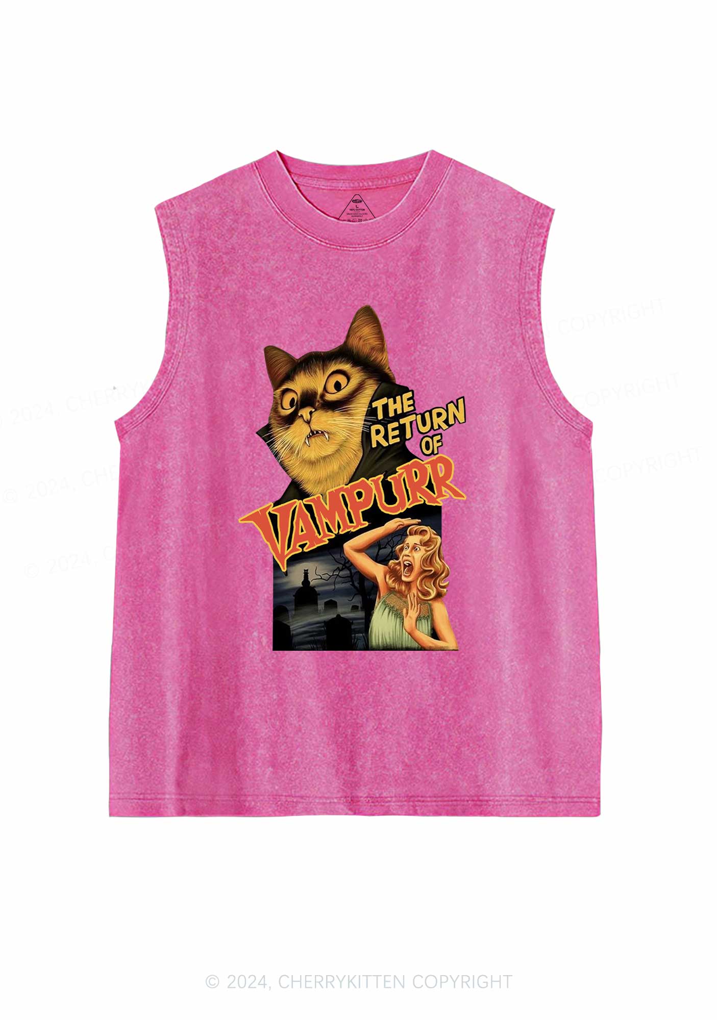 Halloween Vampurr Cat Y2K Washed Tank Cherrykitten