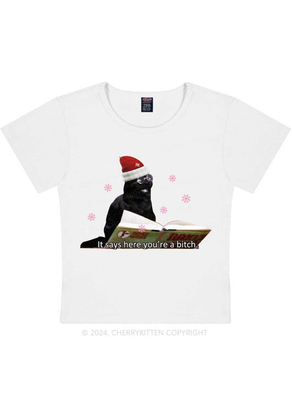 Christmas Cat Bxxch Y2K Baby Tee Cherrykitten