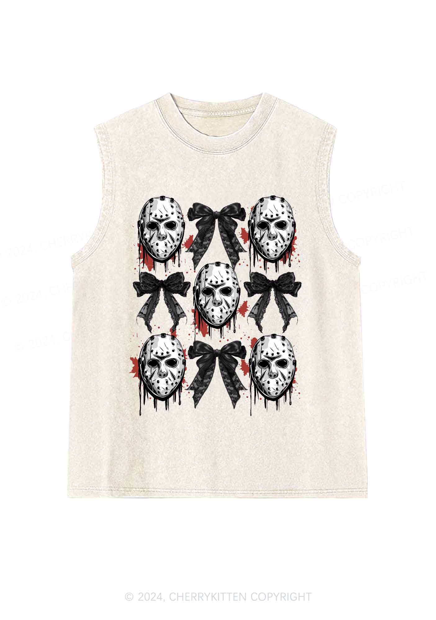 Halloween Mask Bow Y2K Washed Tank Cherrykitten