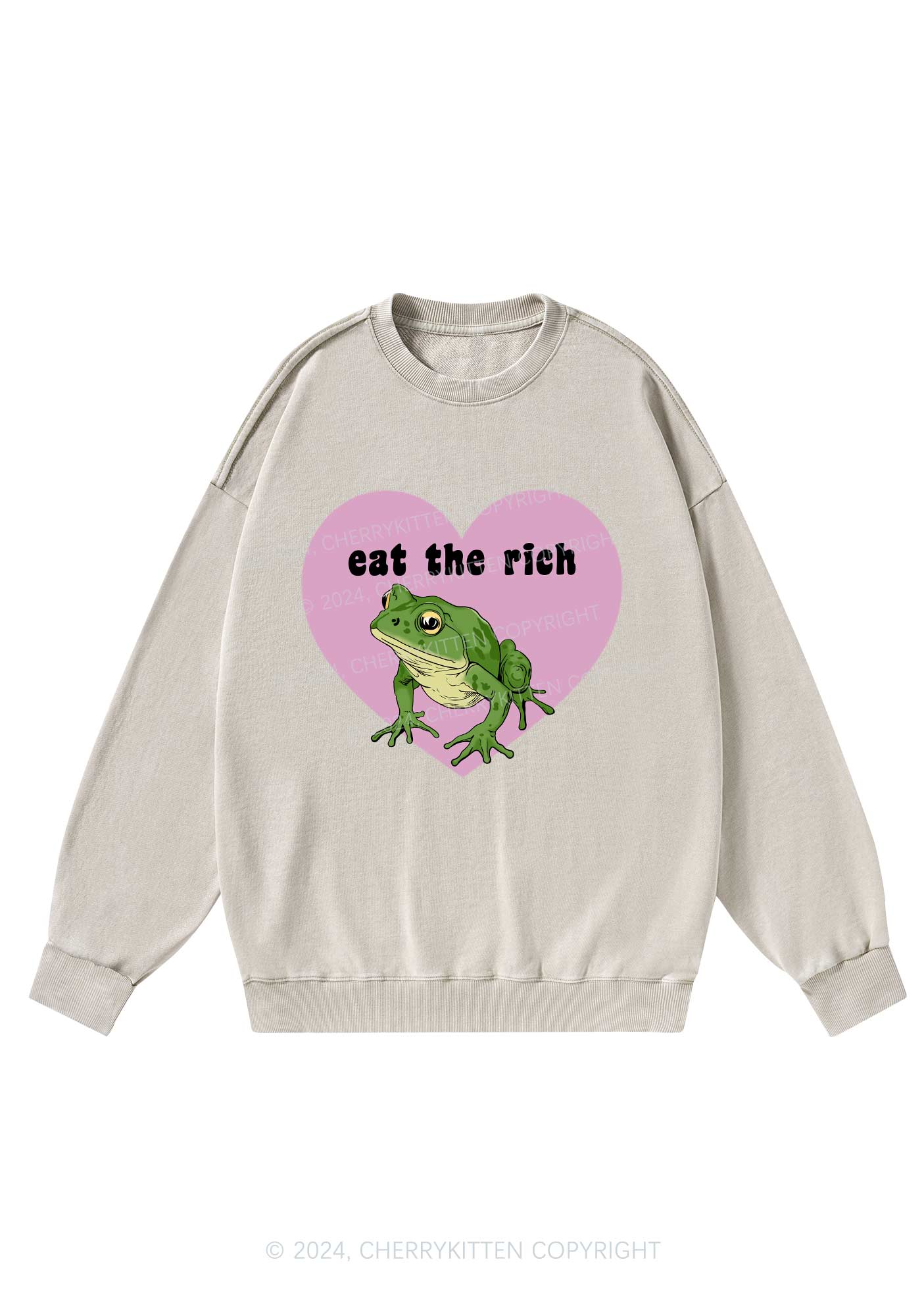 Eat The Rich Frog Y2K Washed Sweatshirts Cherrykitten