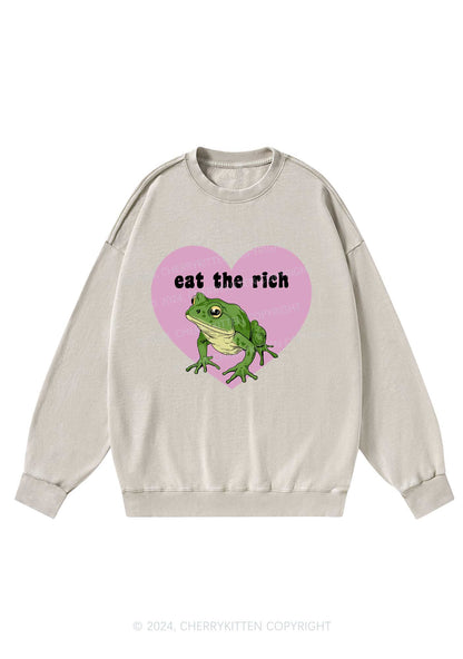 Eat The Rich Frog Y2K Washed Sweatshirts Cherrykitten