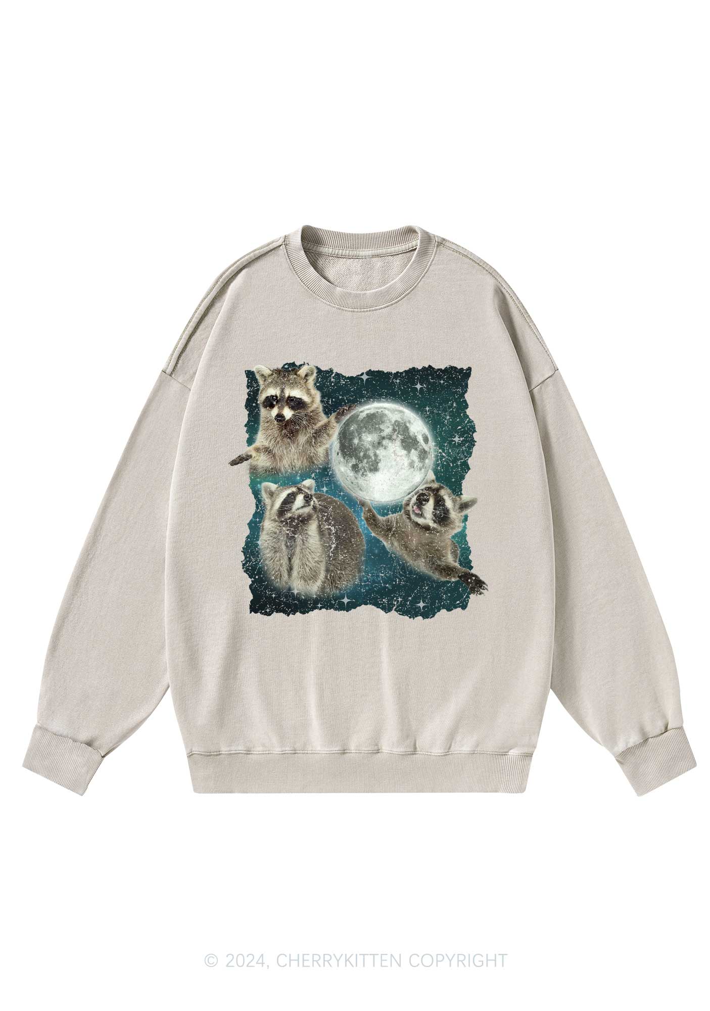 Raccoon Moon Y2K Washed Sweatshirts Cherrykitten