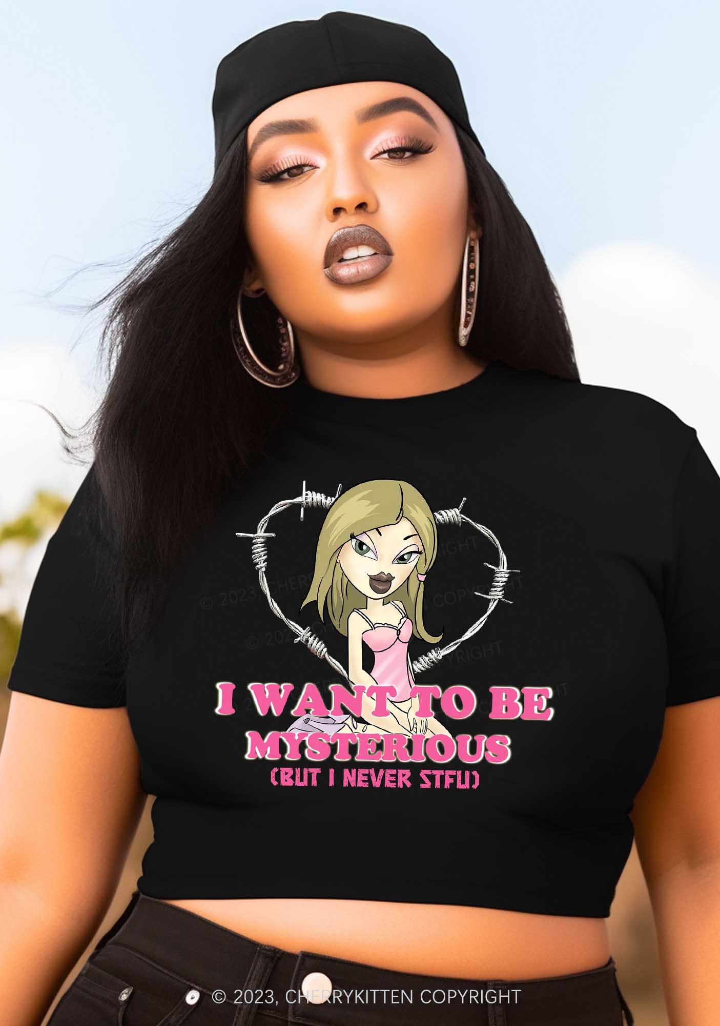 Curvy I Want To Be Mysterious Girl Y2K Baby Tee Cherrykitten