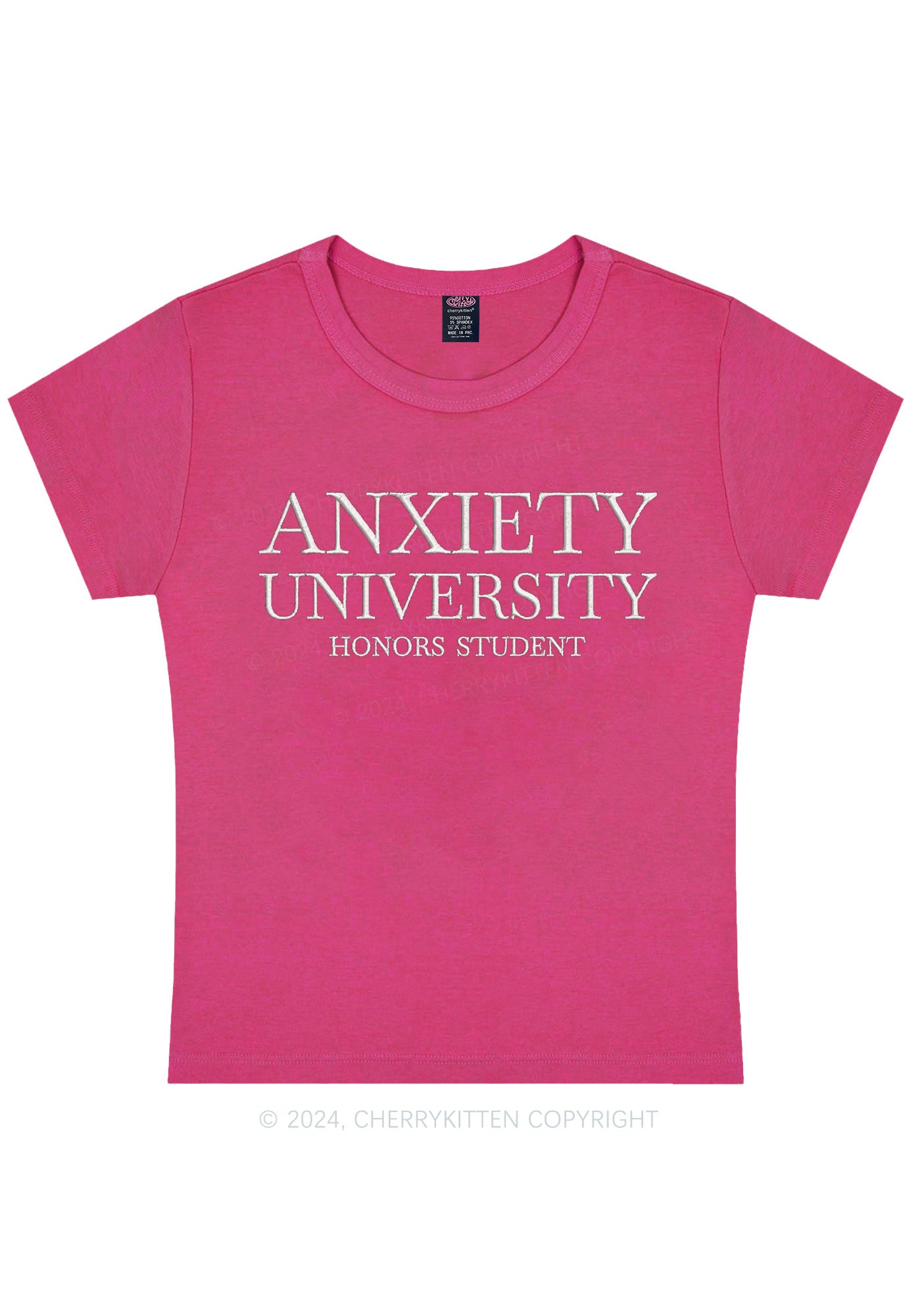 Embroidered Anxiety University Y2K Baby Tee Cherrykitten