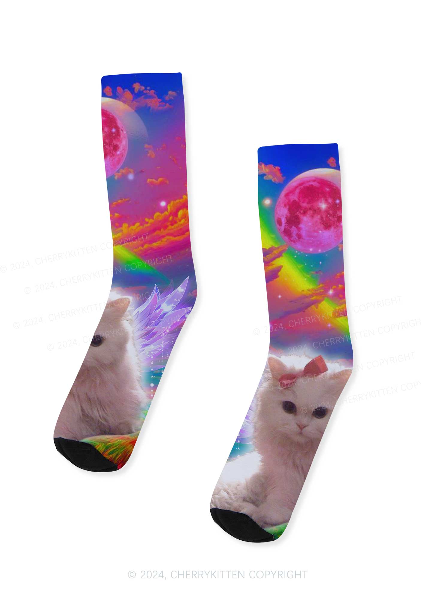 Space Kitten Y2K Digital Printed Socks Cherrykitten