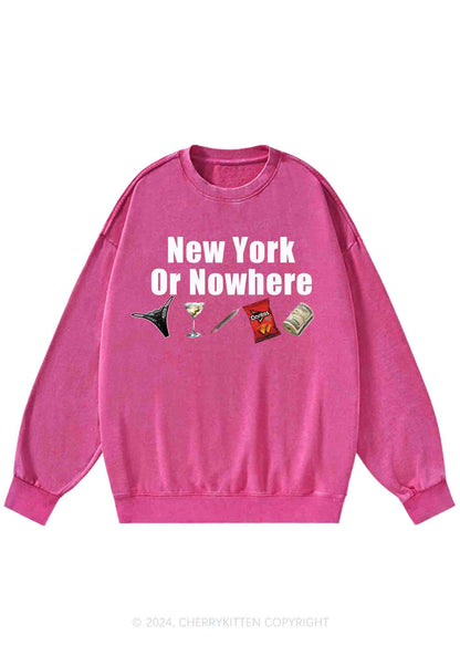 New York Or Nowhere Y2K Washed Sweatshirts Cherrykitten