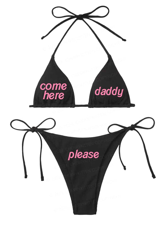 Come Here Daddy Y2K Halter Triangle Bikini Set Cherrykitten