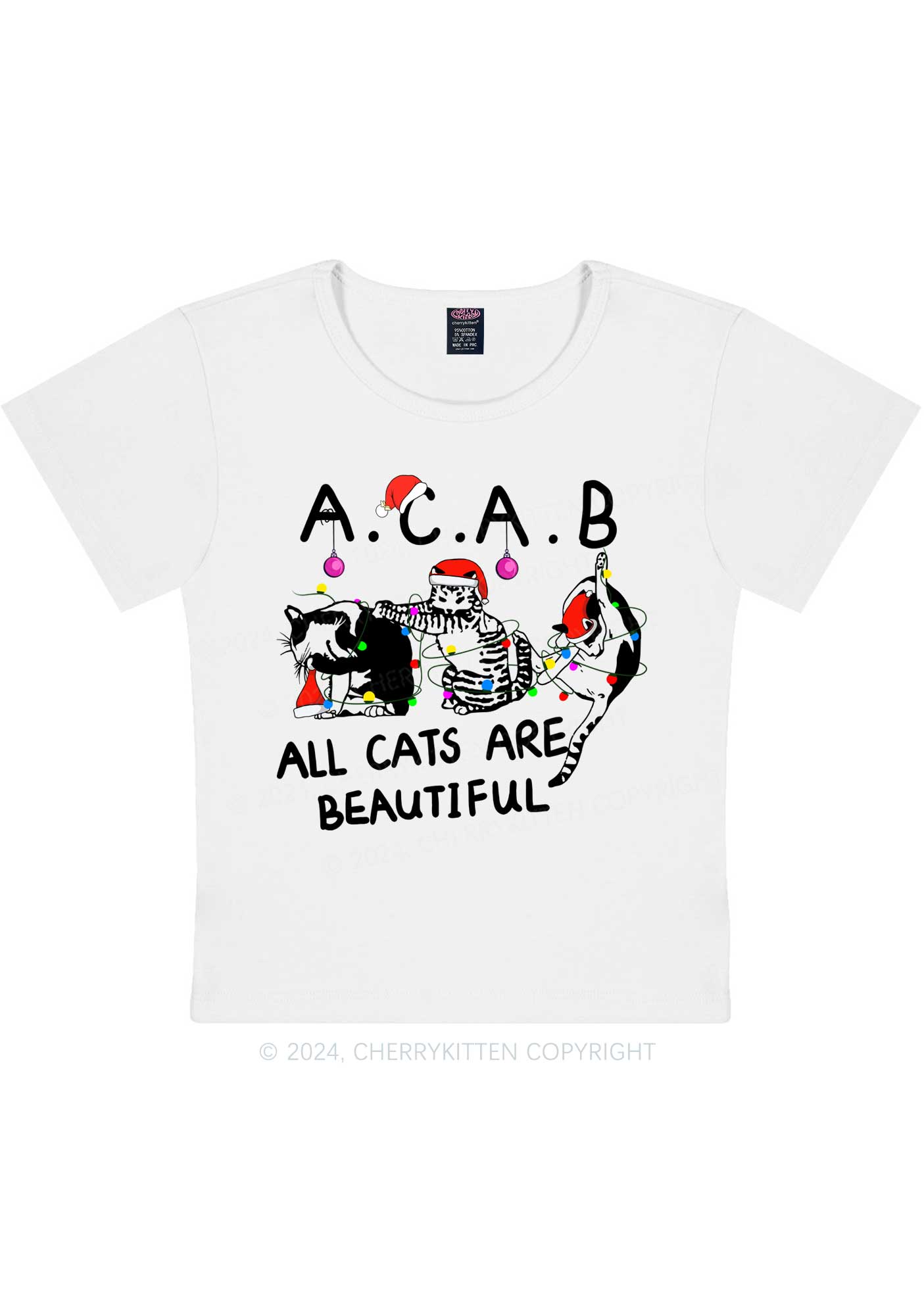 Christmas ACAB Cats Y2K Baby Tee Cherrykitten