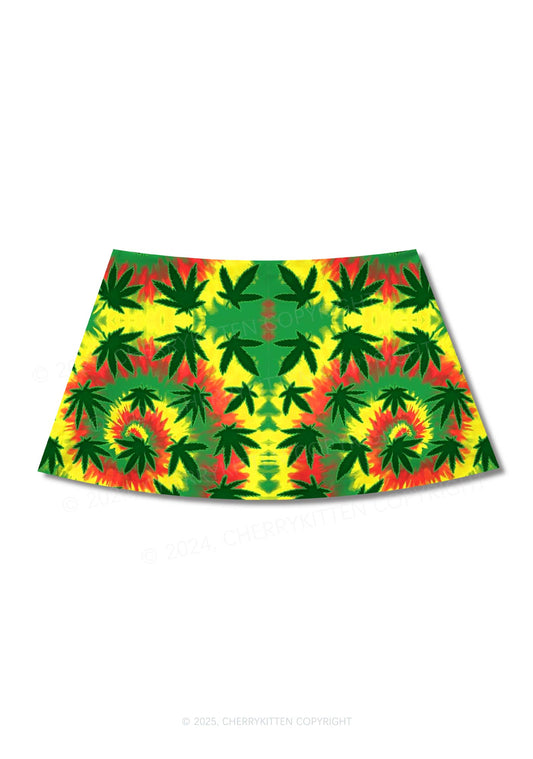 Trippy Leaves Y2K Print Mini Skirt Cherrykitten