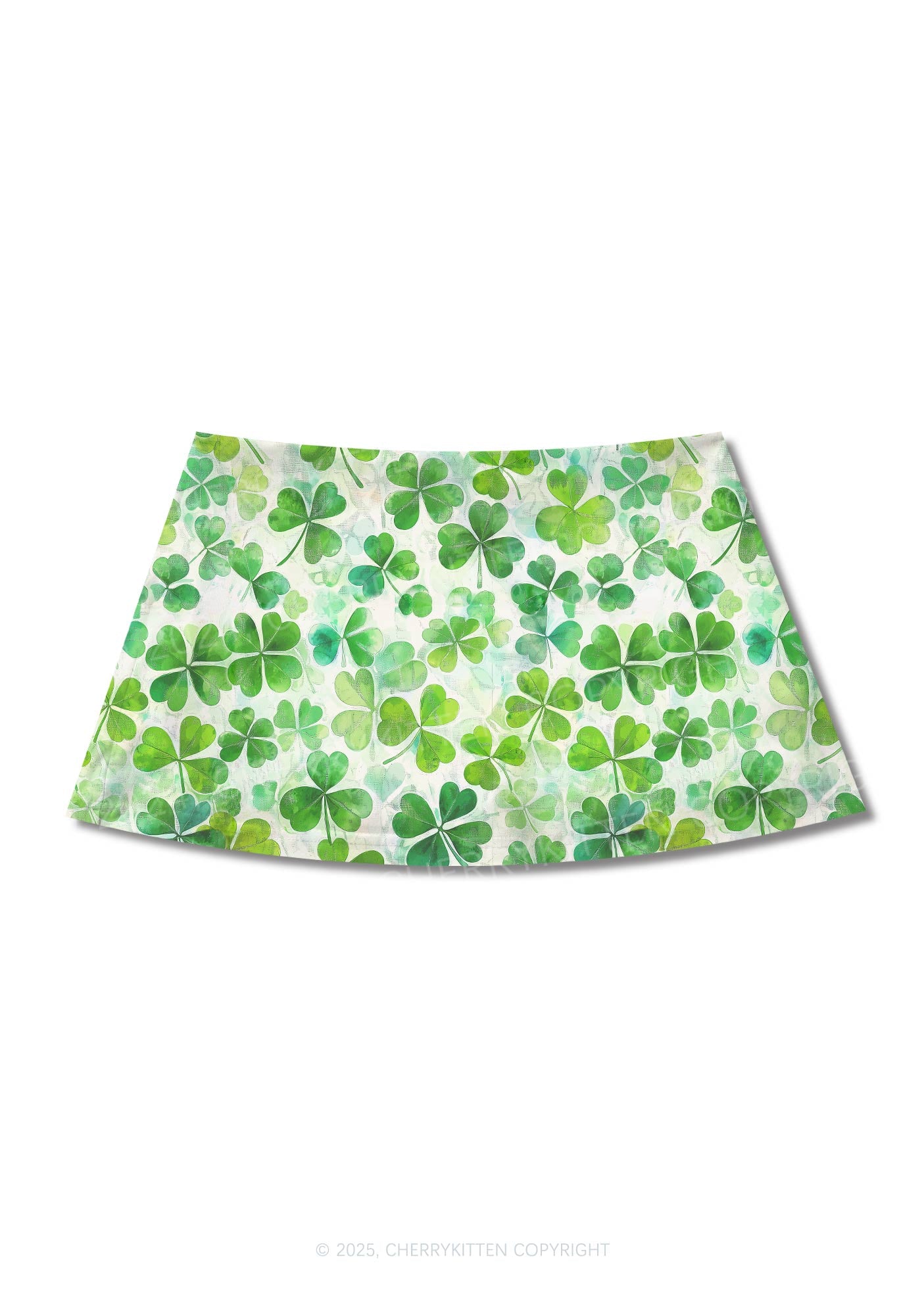 Green Shamrock Y2K Print Mini Skirt Cherrykitten