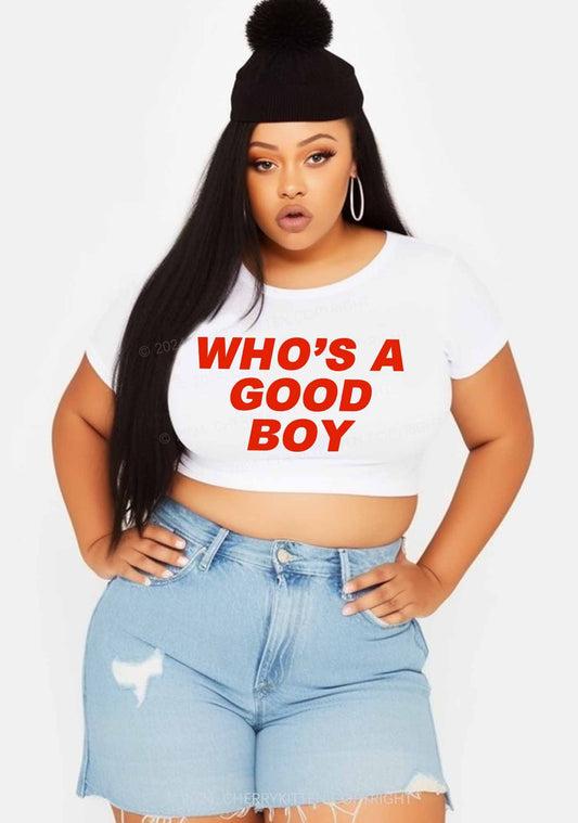 Curvy Who's A Good Boy Y2K Baby Tee Cherrykitten