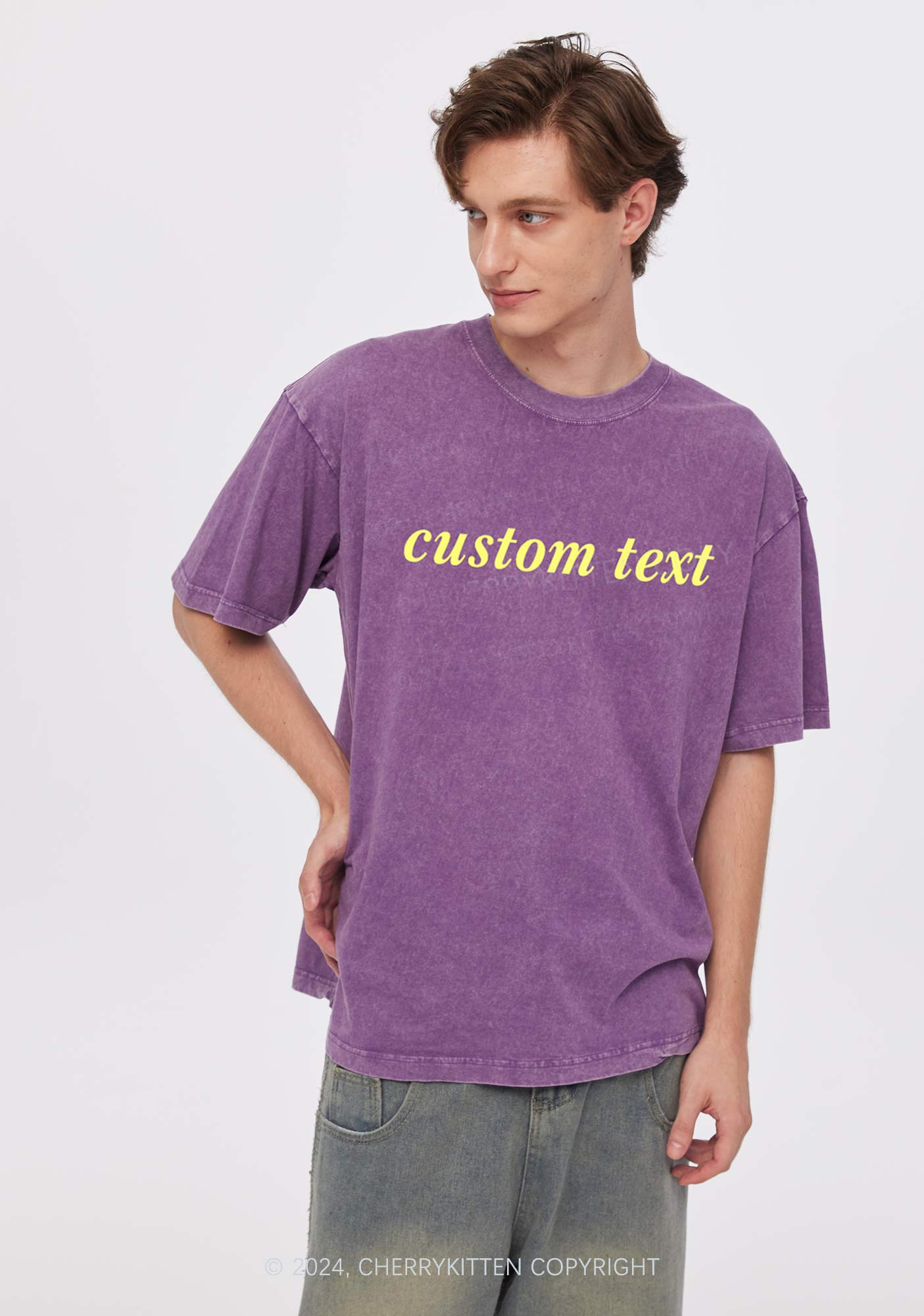 Custom Text Y2K Washed Tee Cherrykitten