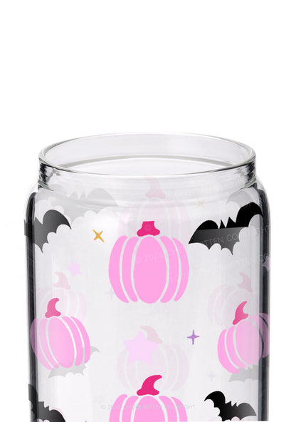 Halloween Pink Pumpkin Y2K Printed Glass Cup Cherrykitten