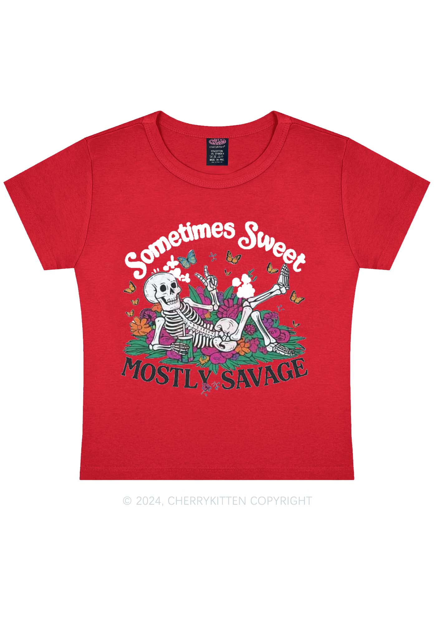 Halloween Mostly Savage Y2K Baby Tee Cherrykitten