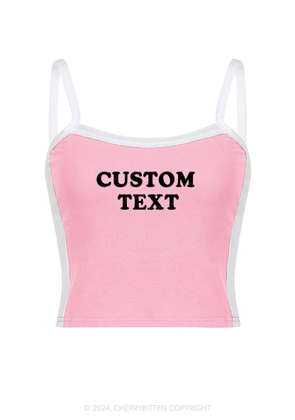 Custom Text Y2K Color Block Crop Cami Top Cherrykitten