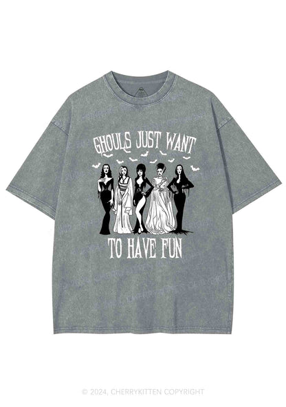 Halloween Ghouls Have Fun Y2K Washed Tee Cherrykitten