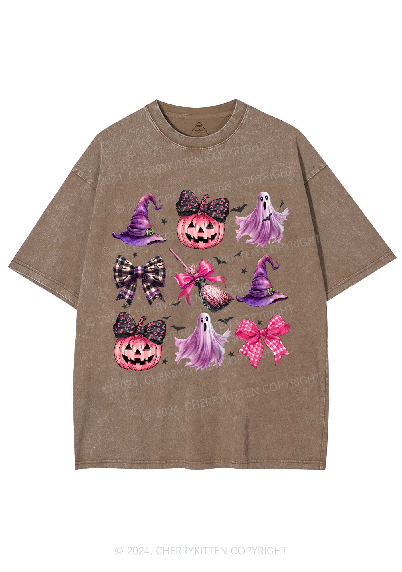 Halloween Pumpkin With Bows Y2K Washed Tee Cherrykitten