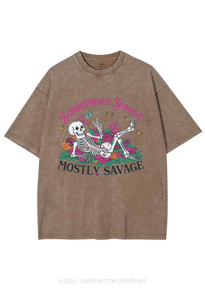 Halloween Mostly Savage Y2K Washed Tee Cherrykitten