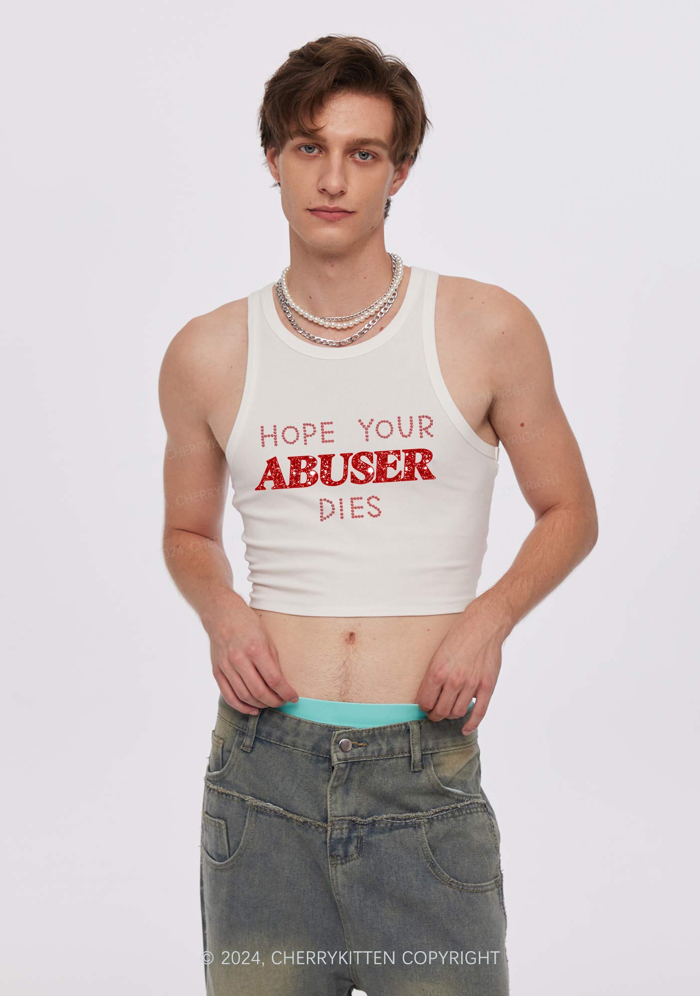 Hope Your Abuser Dies Y2K Crop Tank Top Cherrykitten