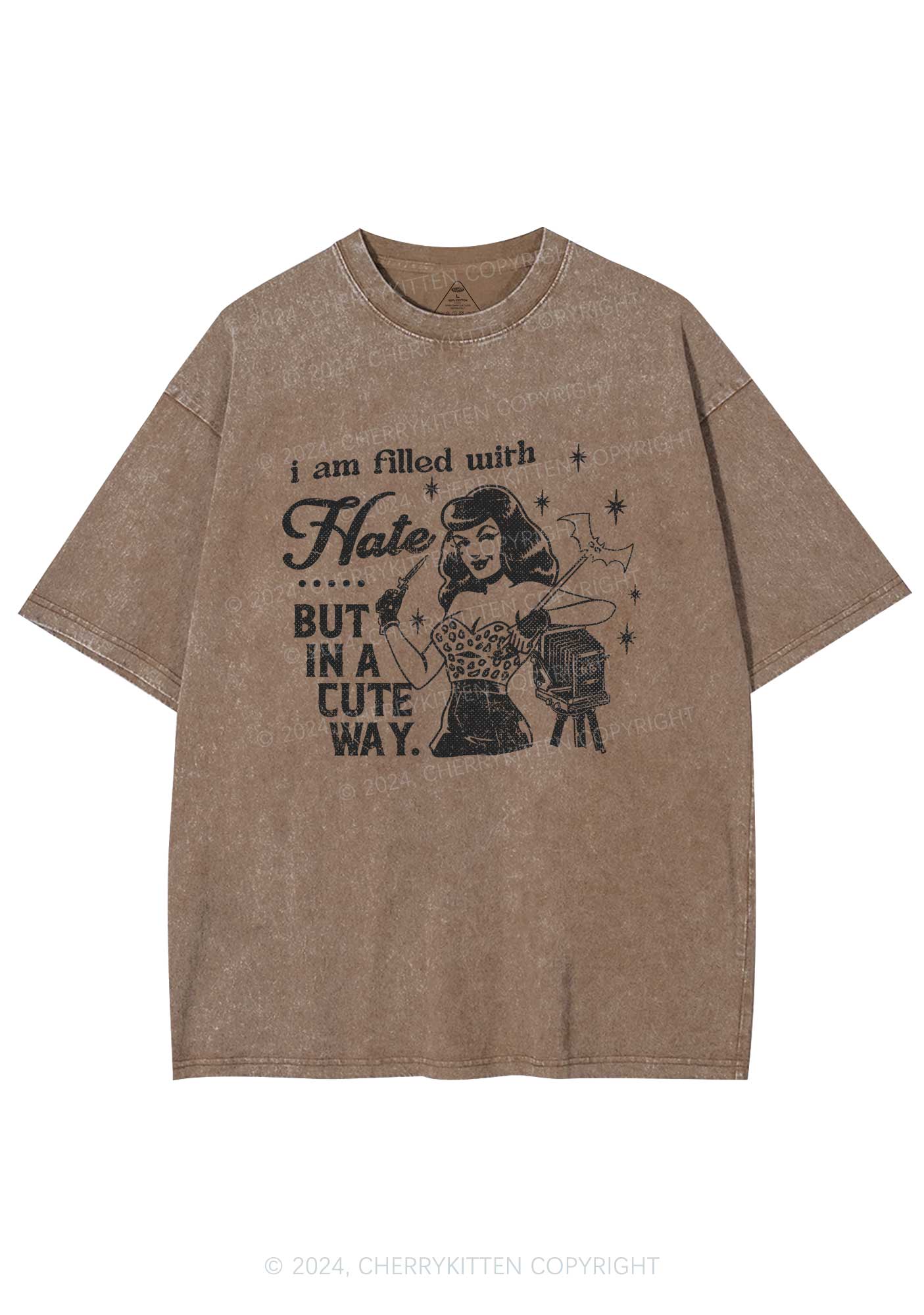 Hate In A Cute Way Y2K Washed Tee Cherrykitten