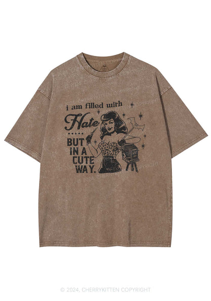 Hate In A Cute Way Y2K Washed Tee Cherrykitten