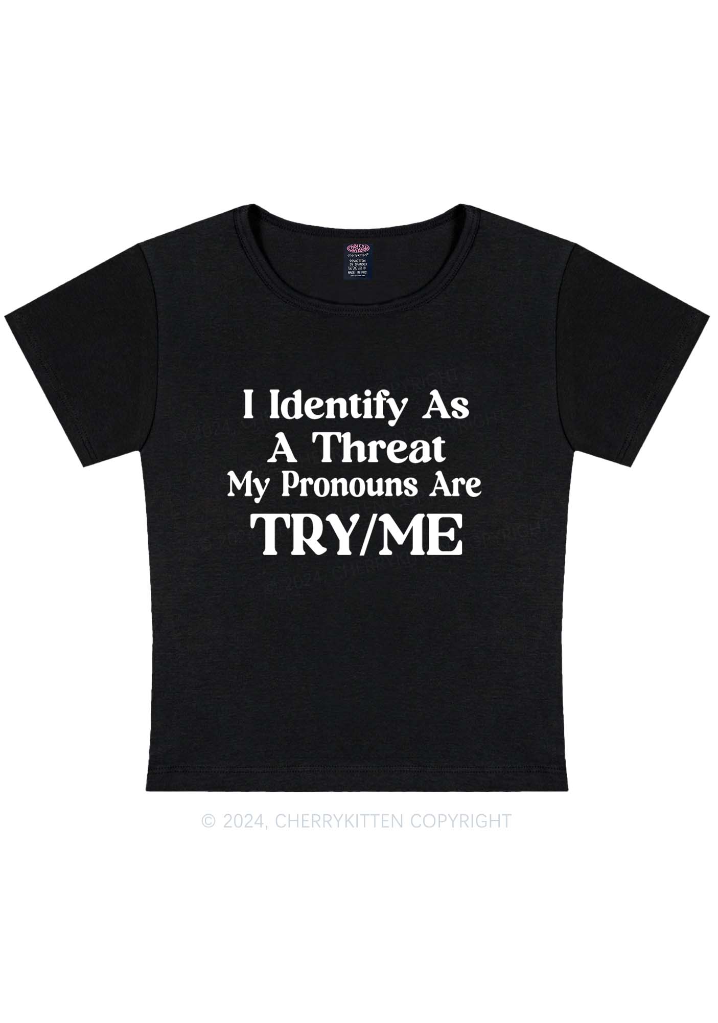 Identify As A Threat Y2K Baby Tee Cherrykitten